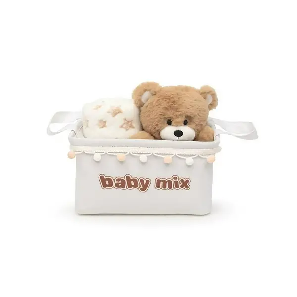 Set cadou ursulet brun cu paturica, Baby Mix, In cosulet din material textil, Brown