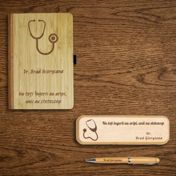 Set Caiet elegance + pix in cutie personalizate pentru Doctor