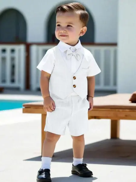 Set cămașă cu mânecă scurtă și pantaloni scurți - alb / 12-18luni