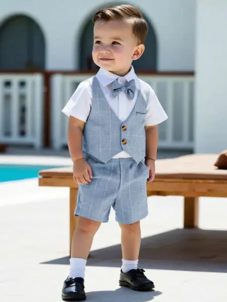 Set cămașă cu mânecă scurtă și pantaloni scurți - albastru / 6-9luni