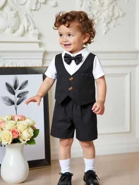 Set cămașă cu mânecă scurtă și pantaloni scurți - negru / 18-24luni