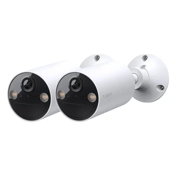 Set camera de supraveghere wireless IP WiFi cu acumulator si iluminare duala TP-Link Full Color Tapo C410, 3 MP, 3.17 mm, IR/lumina alba 9.1 m, microfon si difuzor, slot card, detectie miscare, sirena, control din aplicatie, 2 bucati