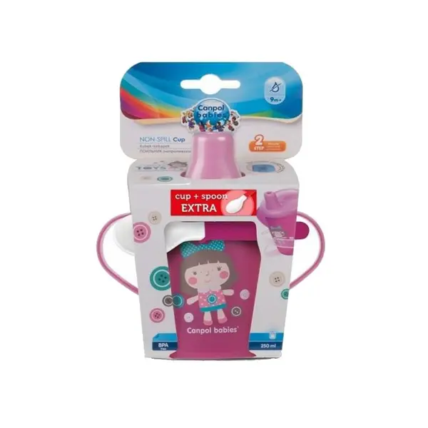 Set cana 250 ml Canpol Babies cu lingurita cadou roz