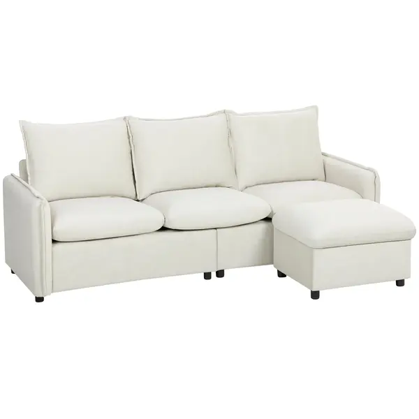 Set Canapea 3 Locuri, HOMCOM, Leathaire, 212x125x84cm, Crem | Aosom Romania