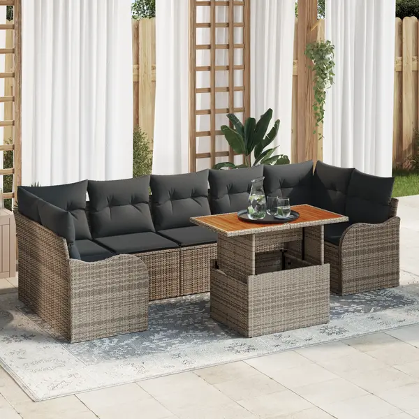 Set canapea gradina Gossi cu perne gri din poli ratan, canapea gradina Gossi 2 persoane cu stocare & perne gri din poli ratan