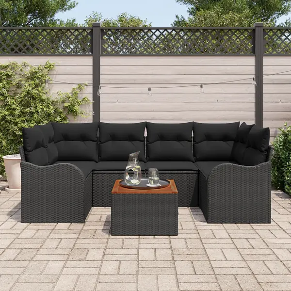 Set canapea gradina Gossi cu perne negru ratan poliester acacia, canapea gradina Gossi cu perne negru ratan poliester