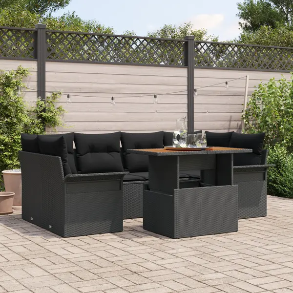 Set canapea gradina Gossi cu pernite negru poli ratan, canapea gradina pentru 2 persoane cu spatiu de stocare & pernite negru poli ratan