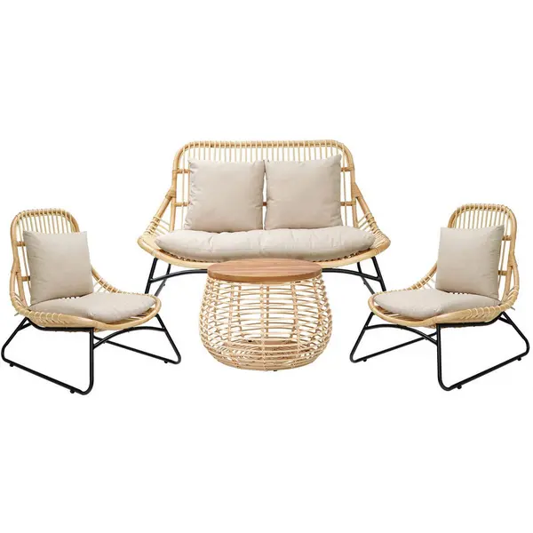 Set Canapea Și Fotolii, lemn, materiale naturale, culoare natur