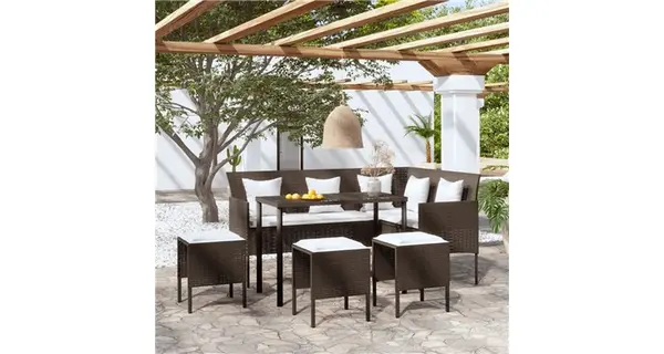 Set canapele de gradina forma l cu perne 5 piese maro poliratan