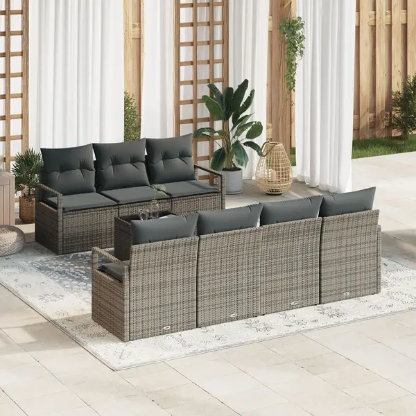 Set canapele exterioare Gossi cu perne gri ratan poli, canapea gradina Gossi pentru 2 persoane cu depozit & perne gri ratan poli