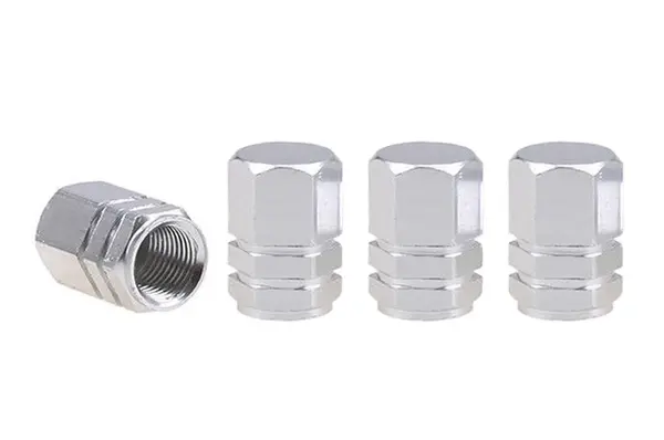 Set capacele auto pentru ventil hexagon argintiu 4 buc