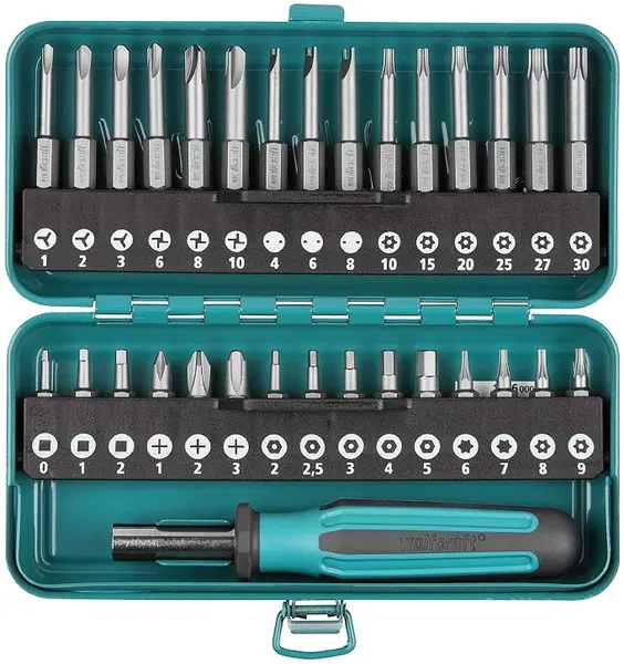 Set capete pentru șurubelniță cu suport magnetic Wolfcraft - 1/4'', 31 piese