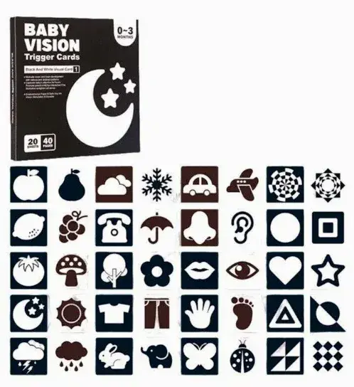 Set Carduri Vizuale pentru Bebeluși 0–3 Luni – Contrast Alb-Negru pentru Stimulare Vizuală - Default Title