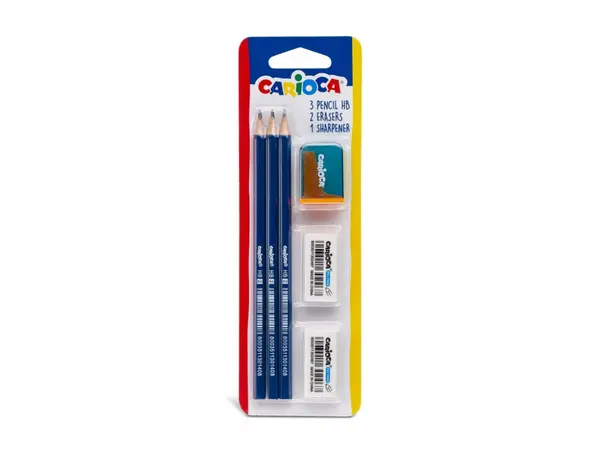 Set Carioca creioane HB 3 buc + guma sters 2 buc + ascutitoare