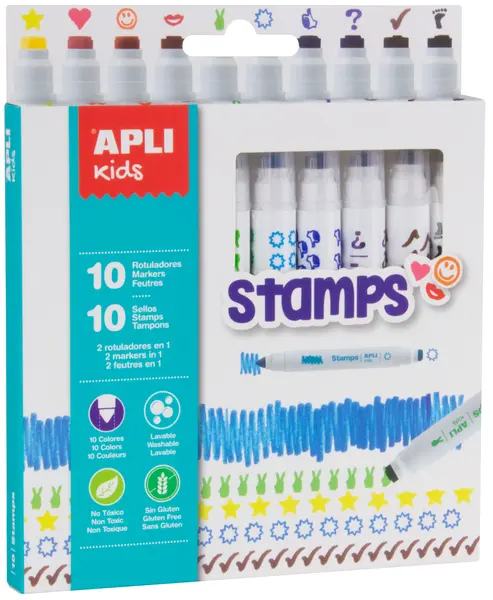 Set carioci APLI - 2 in 1, cu stampile, 10 culori