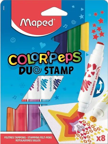 Set carioci Maped Color Peps Duo - 8 culori, cu stampile