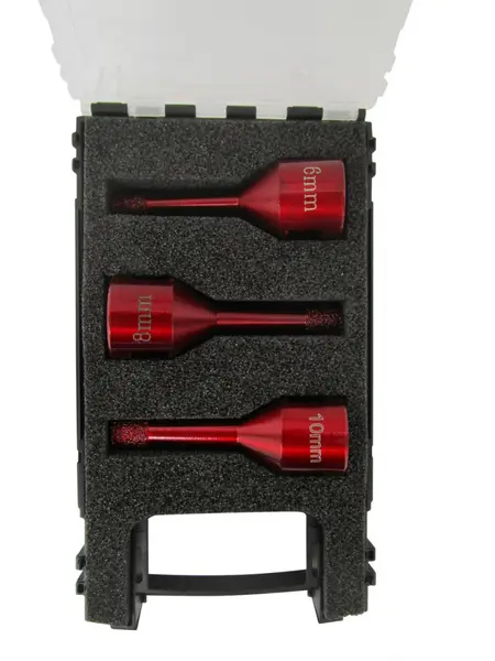 Set carote diamantate pt. gresie portelanata & piatra - diam. 6, 8, 10mm - cu ceara- Premium - DXDH.80408.Satz6-10W