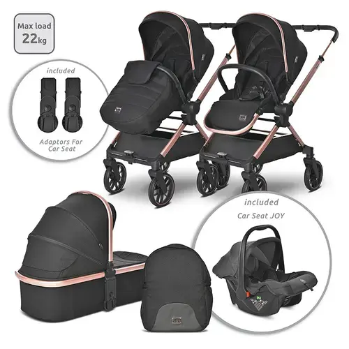 Set Carucior 3 in 1 Lorelli Reya, maner reversibil, 0 - 22 kg, Negru