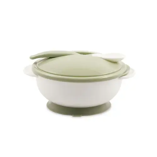 Set castron cu ventuza Lorelli, capac si lingurita, Mint Green