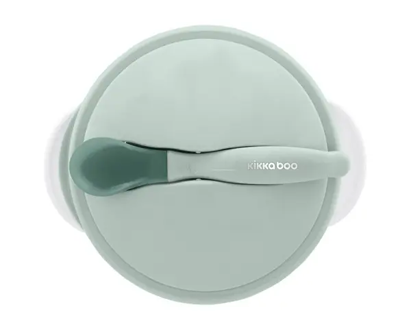 Set castronel cu ventuza si lingurita cu senzor de temperatura KikkaBoo Mint,recomandat pentru copii peste 4 luni,capacitate 250ml,fara bpa
