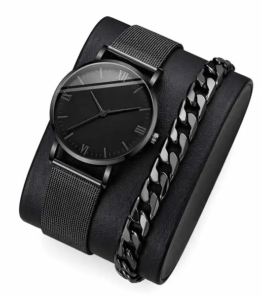 Set ceas bărbați inox negru + brățară