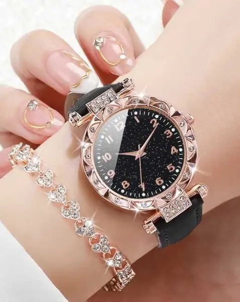 Set ceas damă rose gold cu brățară strălucitoare