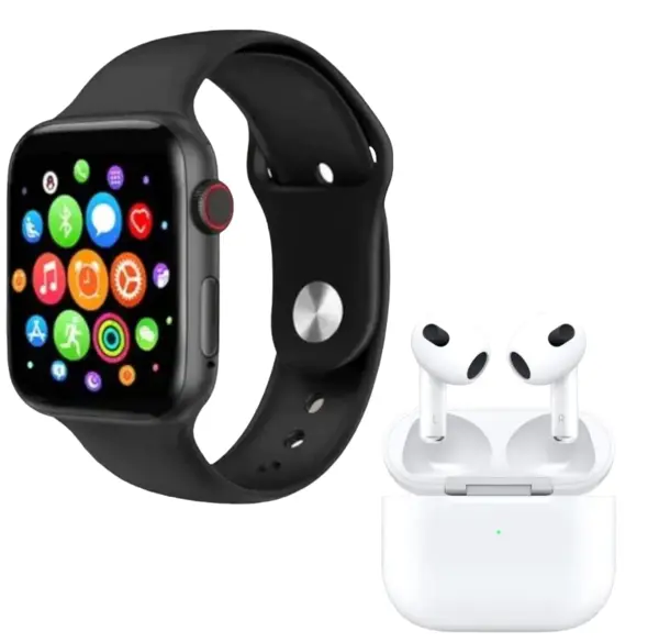 Set Ceas Smartwatch Inteligent si casti wireless BARBATI NEGRU