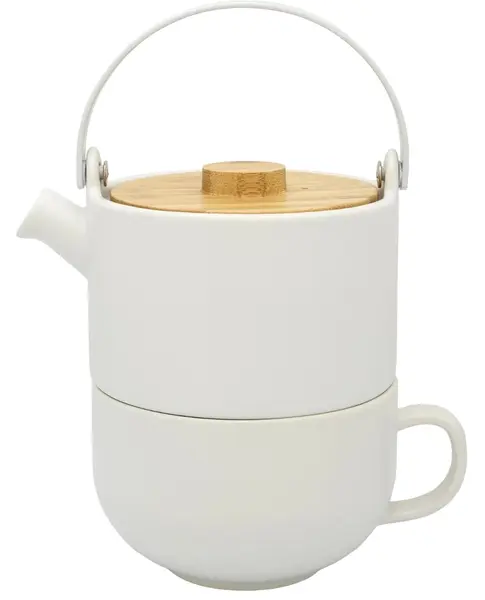 Set ceramic cu filtru și capac din bambus Bredemeijer - Umea, 500 ml, alb