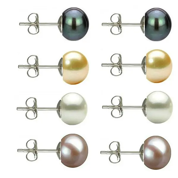 Set Cercei Perle Naturale 7-8 mm - Negru, Crem, Alb, Lavanda - Argint 925 KASKADDA