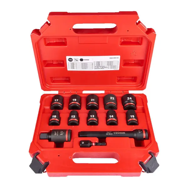 Set chei tubulare Milwaukee Shockwave Impact Duty 1/2 inch, 13 buc, 10-24mm, imbinare universala 15 grade, 4932480456