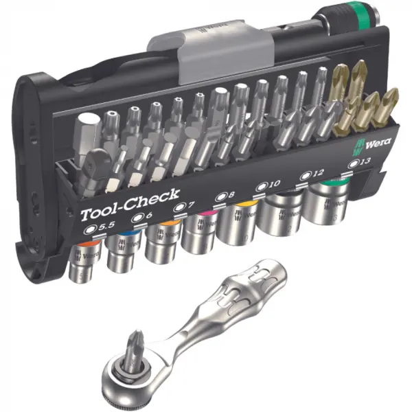 Set cheie cu clichet, biti si tubulare, 38 piese, Tool-Check 1 SB, Wera 05049050001