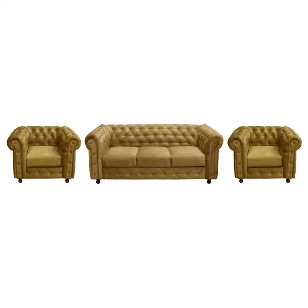 Set CHESTERFIELD 3-1-1, canapea extensibila 3 locuri si 2 fotolii fixe, galben