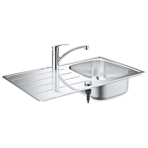 Set chiuveta bucatarie Grohe 31565SD1, reversibila, baterie monocomanda, evacuare automata, kit montaj inclus, Inox satinat