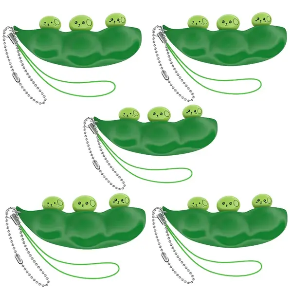 Set cinci jucarii antistres DEPOX , pastaie de mazare, tip breloc, 6.5 cm, verde