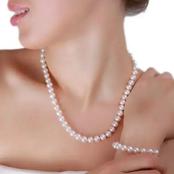 Set Clasic Perle Naturale Albe 6-7 mm - Colier, Bratara E i Cercei, Argint 925 KASKADDA