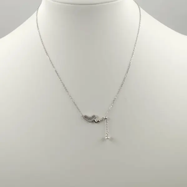 Set colier cu lant din argint 925 si pandant doua inimi si perla fina
