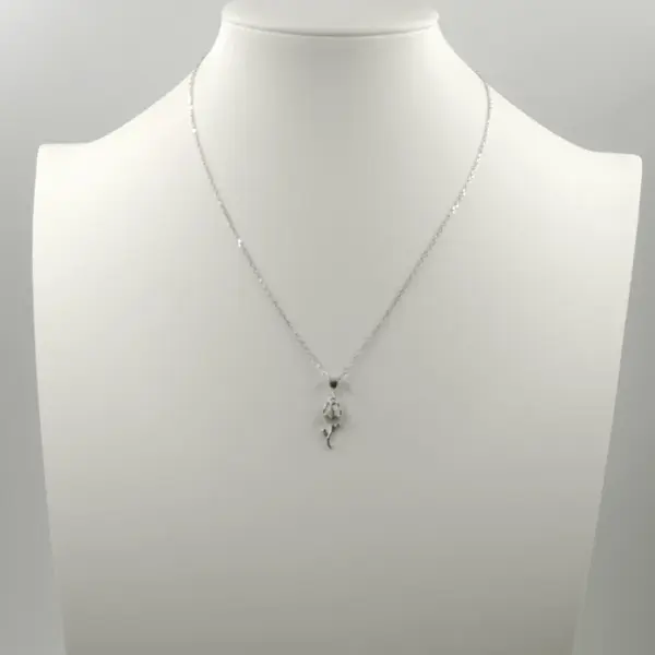 Set colier cu lant din argint 925 si pandant lalea cu sidef alb si pietre fine din cubic zirconia