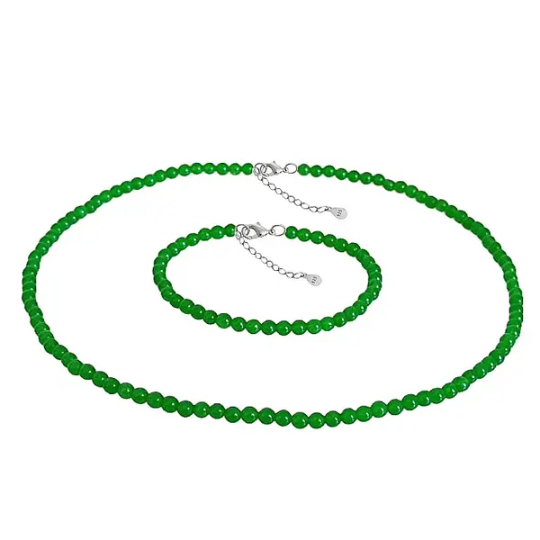 Set Colier si Bratara cu Jad Verde Malaezian de 4 mm si Inchizatori din Argint