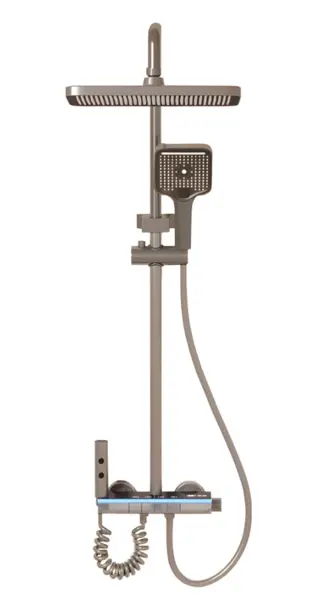 Set coloana de dus Aquatoria Mona C86 cu 4 moduri pulverizare termostat, LED Display fara Conectare Electrica Inox / Alama Gun Gray 81 16