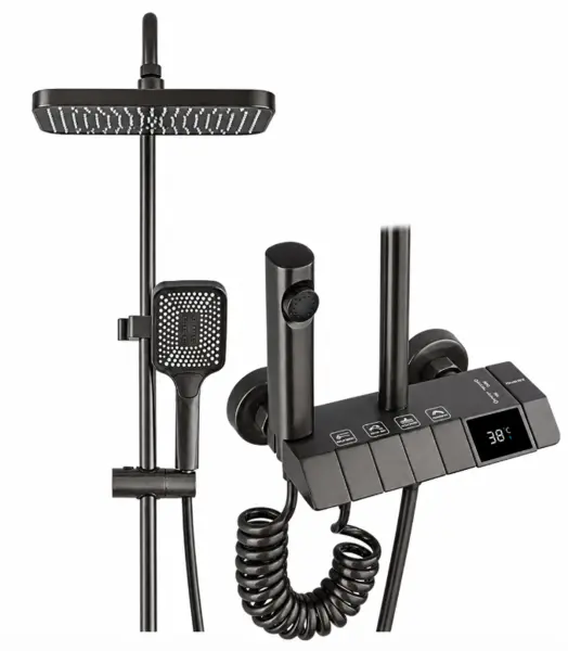 Set coloana dus cu afisaj temperatura LED digital 4 functii piano robinet ascuns tip ploaie design modern