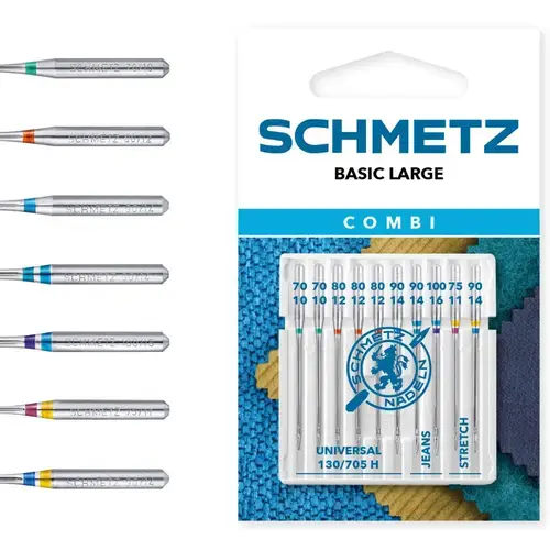 Set combinat 10 ace de cusut, finete 70-75-80-90-100, Schmetz 130/705 H XVS