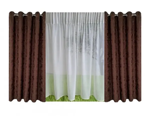Set complet pentru fereastra DRAPERIE EVEREST WENGE CU INELE INOX + PERDEA 1008