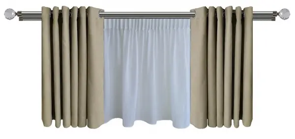 Set complet pentru fereastra Galerie Kula Crystal 19/19 - inox + Perdea 1008-V03 krem + Draperie soft V06 - inele capse inox