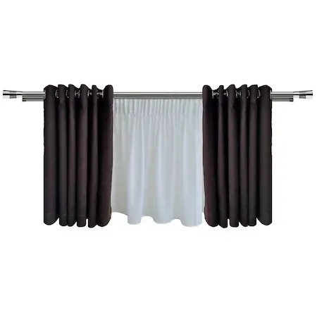 Set complet pentru fereastra Galerie Valeo 19/19 - inox + Perdea 1008-V03 crem + Draperie Kadife V13 - inele capse inox