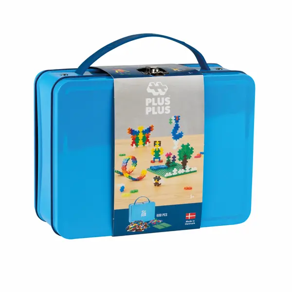 Set constructie Plus-Plus, 600 piese, portabil, in cutie metalica, culori standard