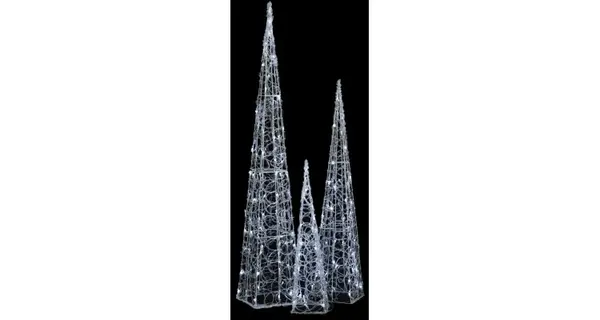 Set conuri decorative cu LED-uri, alb rece, 60/90/120 cm, acril