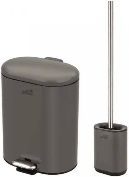 Set coș de toaletă și periuță Inter Ceramic - 8355G, 6 L, gri mat