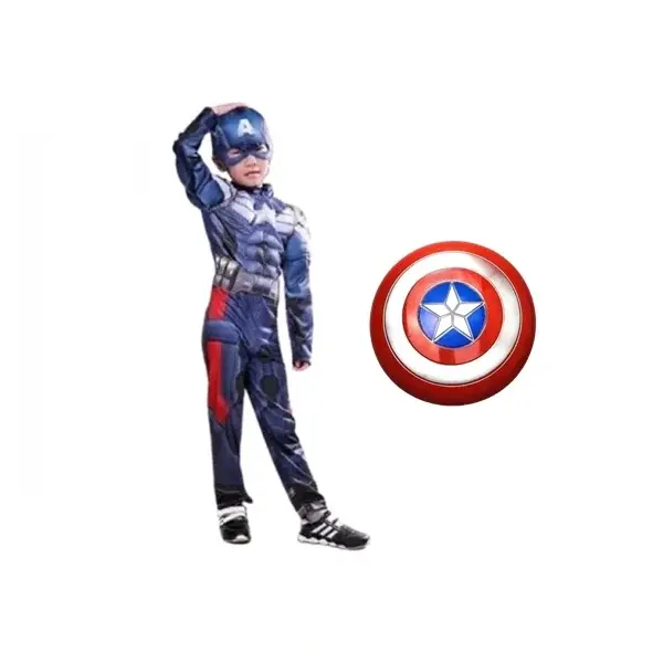 Set costum Captain America cu Muschi + Scut Supererou 30 cm, DEPOX , 5-7 ani , 110-120 cm
