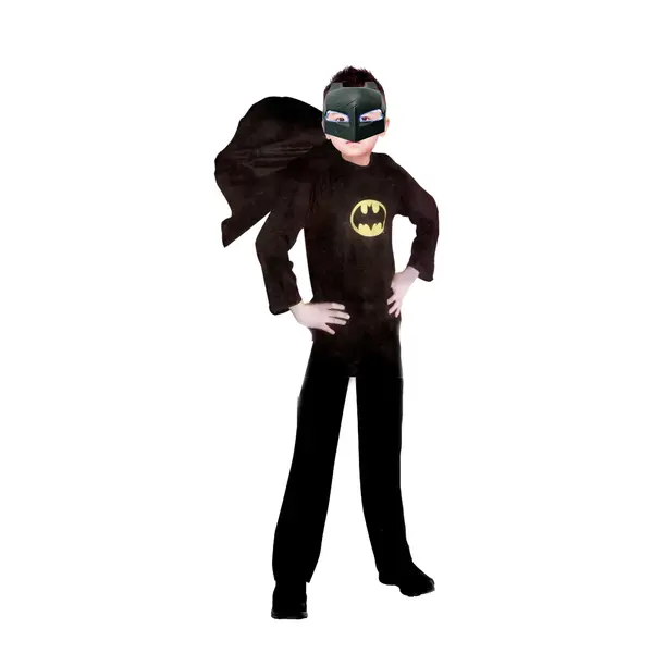 Set costum clasic Batman, negru si masca LED, 7-9 ani, 120-130 cm