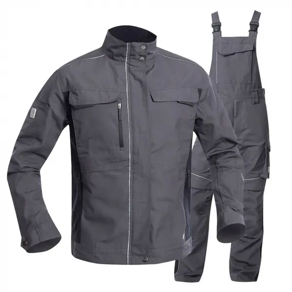 Set costum de lucru gri-inchis hidrofobizat cu pantaloni cu pieptar, Ardon URBAN+ M, 60, GRI